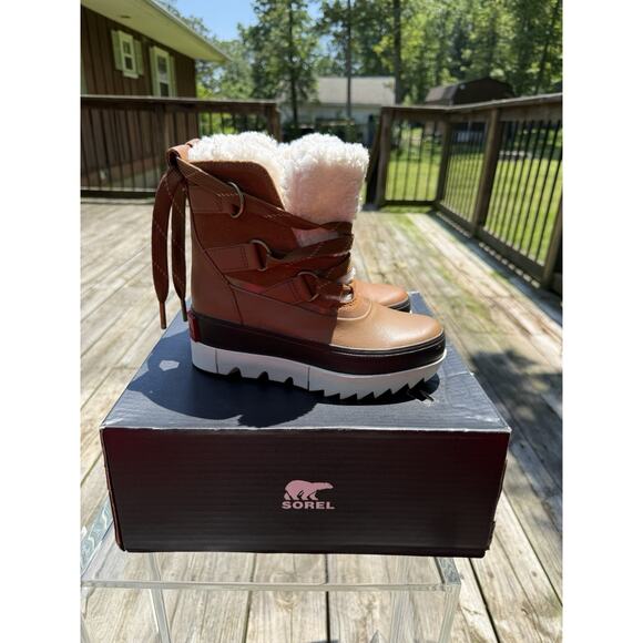 New WOMEN'S JOAN OF ARCTIC NEXT LITE SHEARLING WINTER BOOT us sz 5 Tan white - Picture 1 of 6